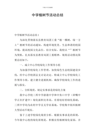 中学植树节活动总结