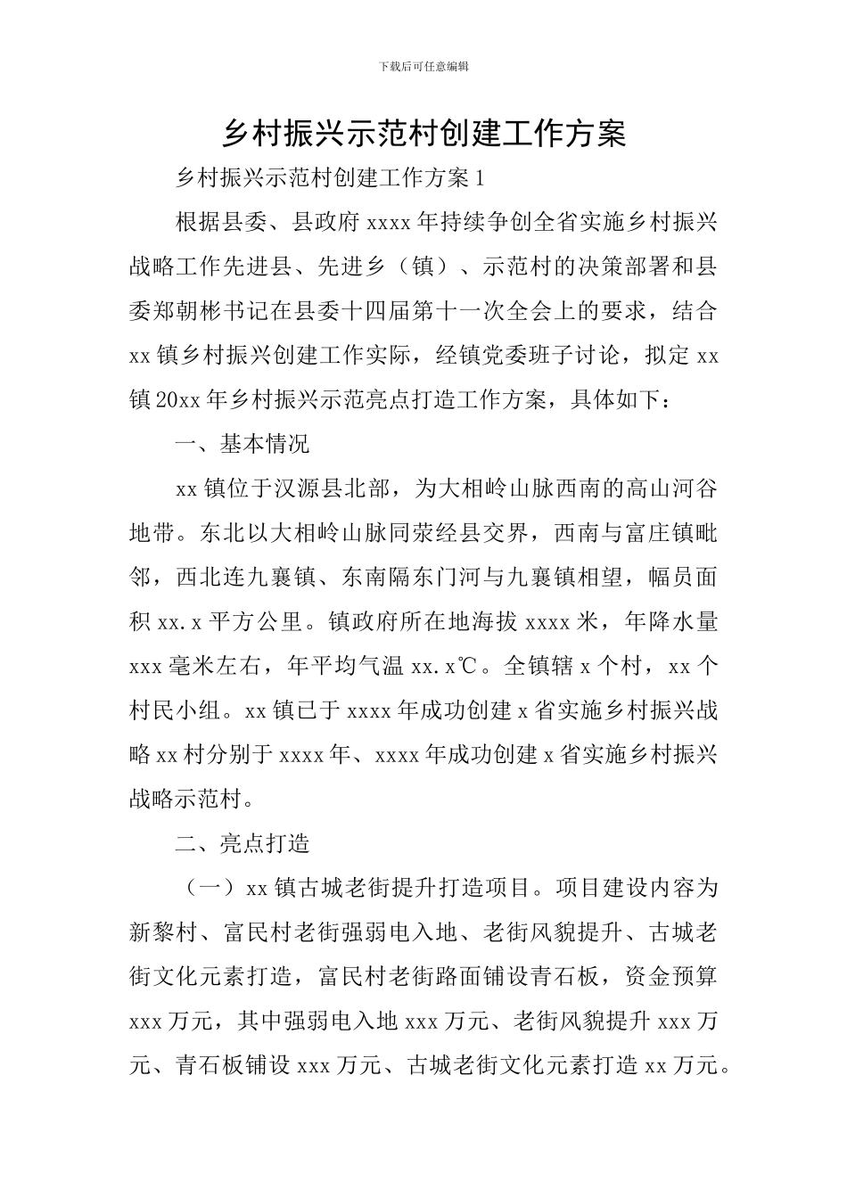 乡村振兴示范村创建工作方案_第1页