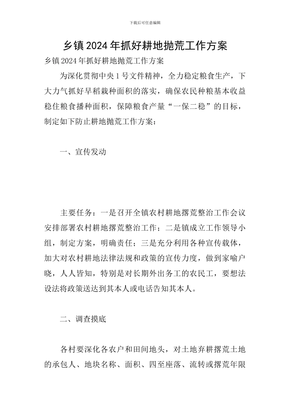 乡镇2024年抓好耕地抛荒工作方案_第1页