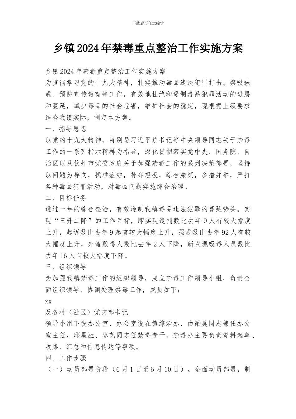乡镇2024年禁毒重点整治工作实施方案_第1页