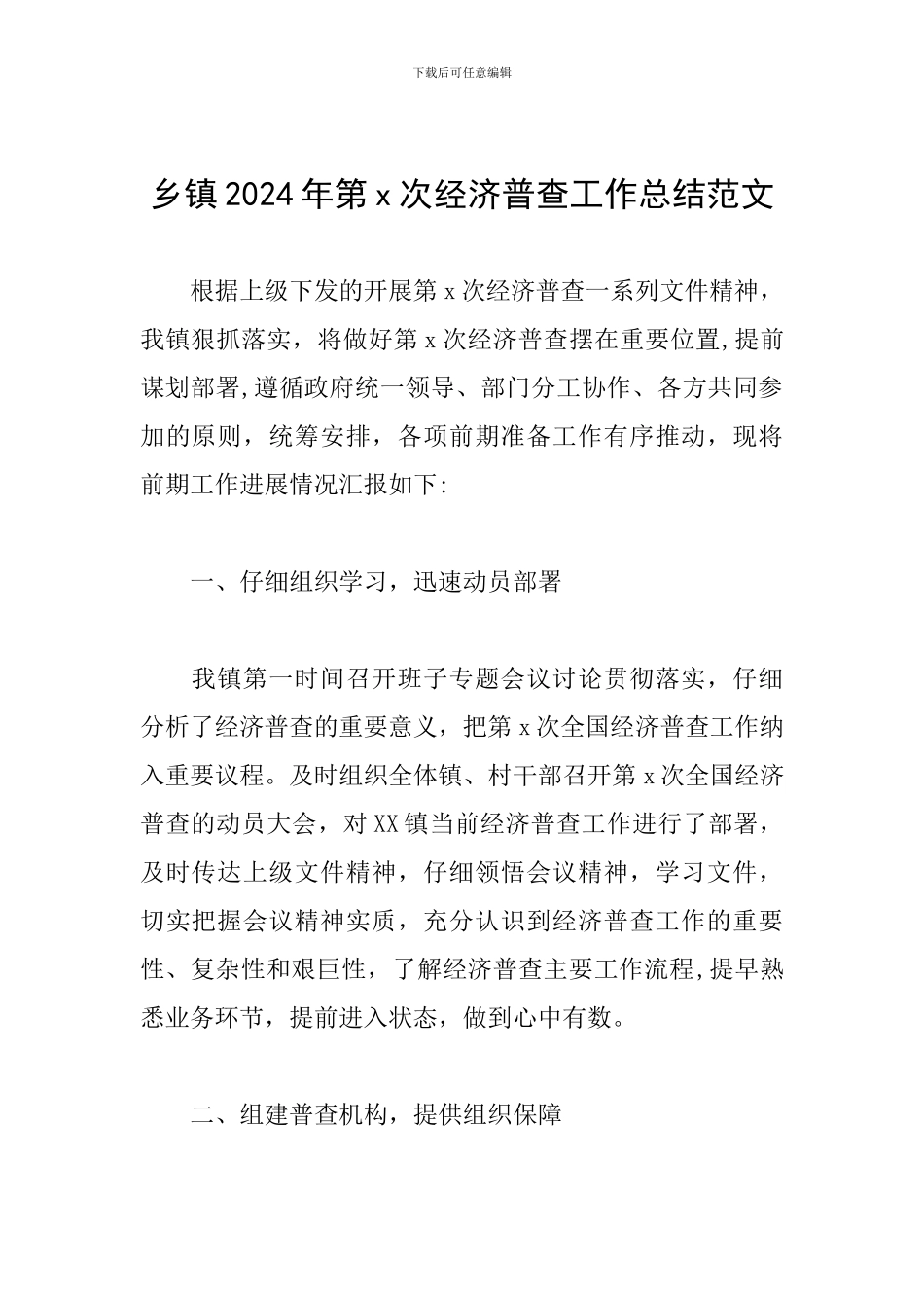 乡镇2024年第x次经济普查工作总结范文_第1页