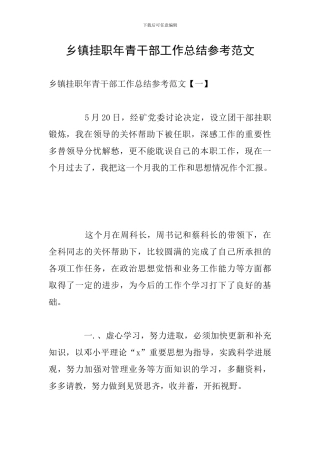 乡镇挂职年青干部工作总结参考范文