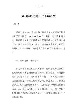 乡镇挂职锻炼工作总结范文