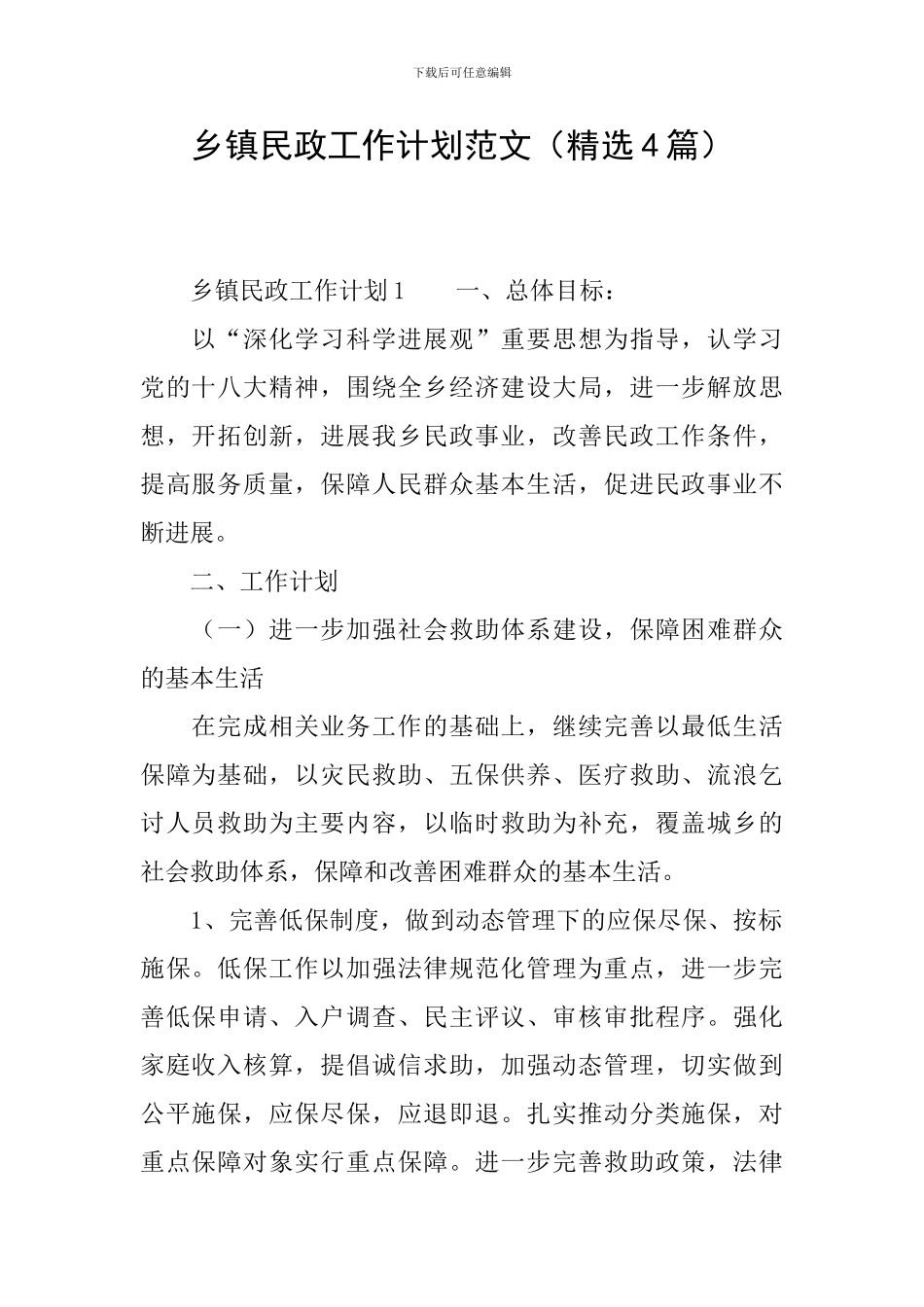 乡镇民政工作计划范文_第1页