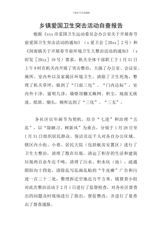 乡镇爱国卫生突击活动自查报告