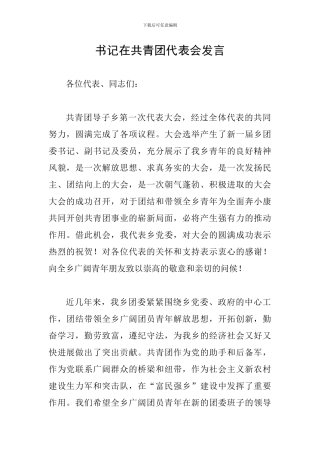 书记在共青团代表会发言