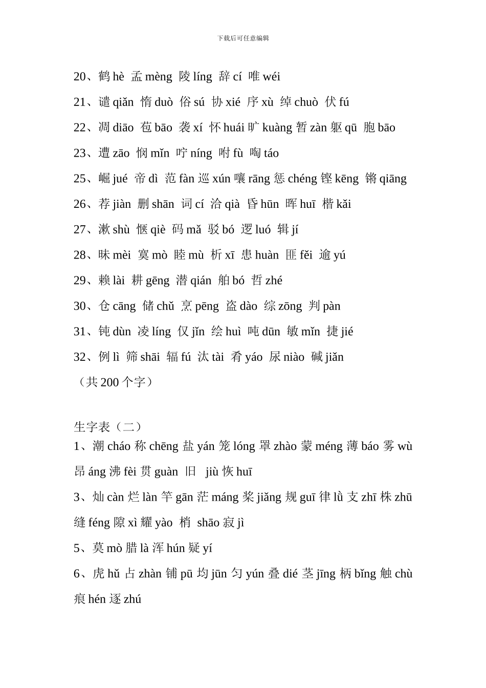 人教版2024四年级语文上册生字表整理_第2页
