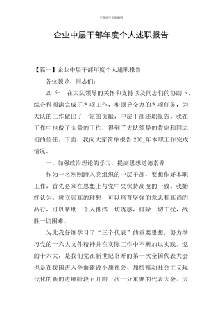 企业中层干部年度个人述职报告