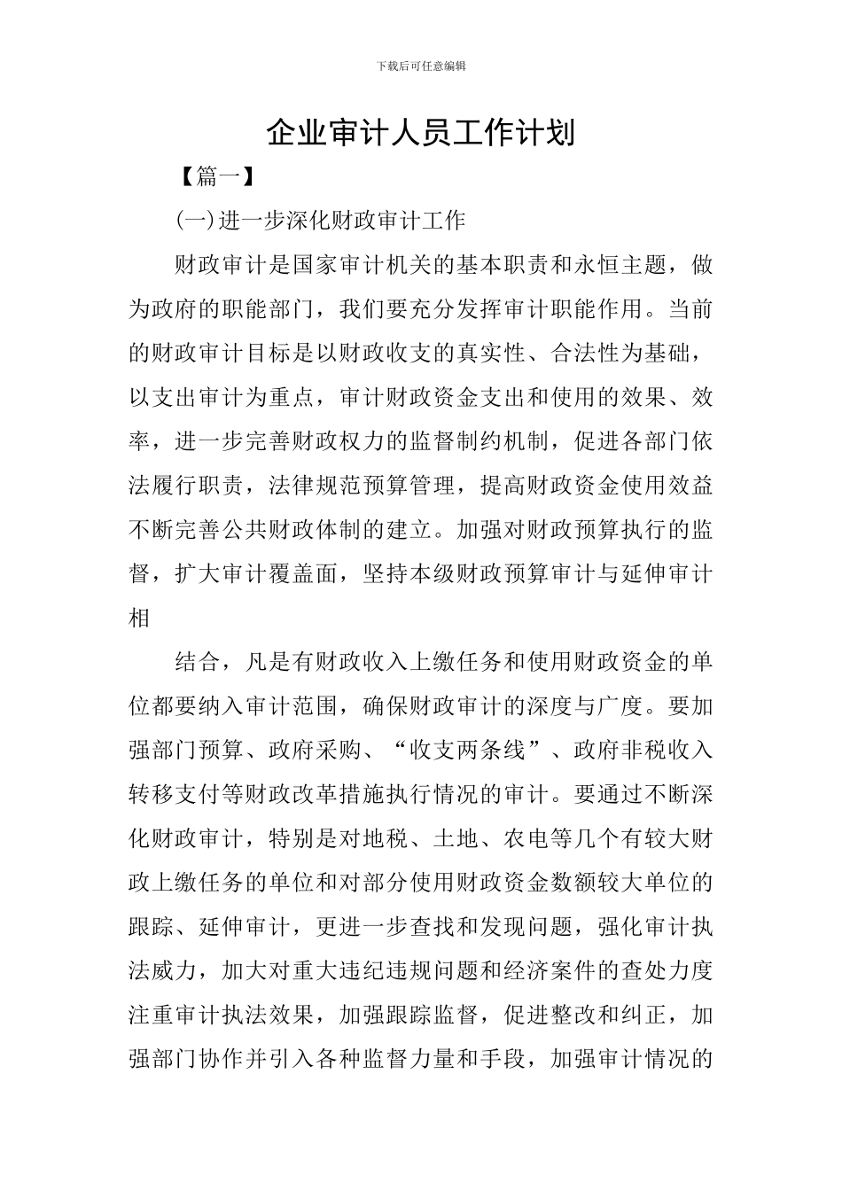 企业审计人员工作计划_第1页