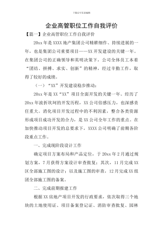 企业高管职位工作自我评价