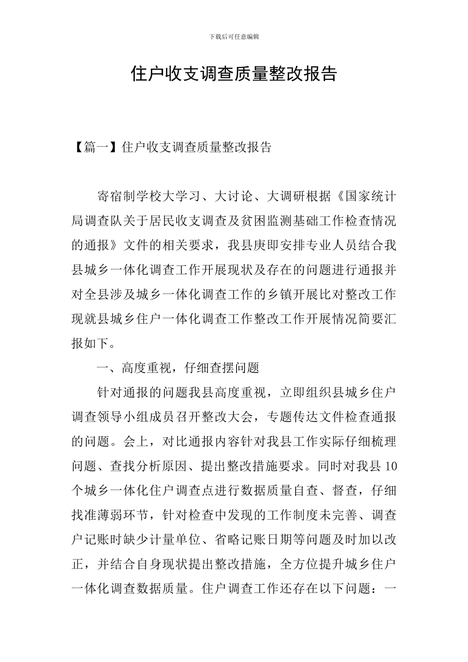 住户收支调查质量整改报告_第1页