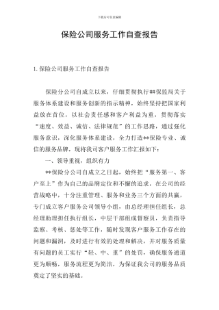 保险公司服务工作自查报告