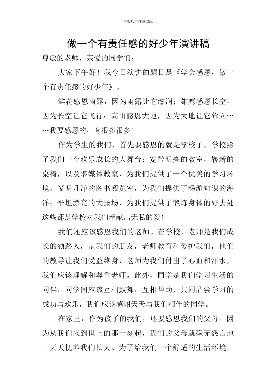 做一个有责任感的好少年演讲稿_第1页