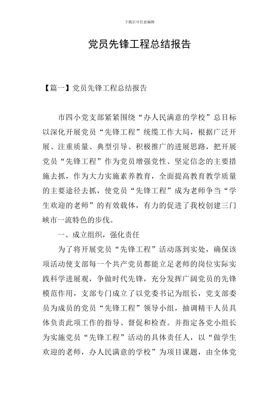 党员先锋工程总结报告_第1页