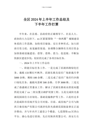 全区2024年上半年工作总结及下半年工作打算