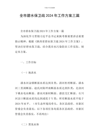 全市碧水保卫战2024年工作方案三篇