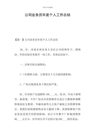 公司业务员年度个人工作总结