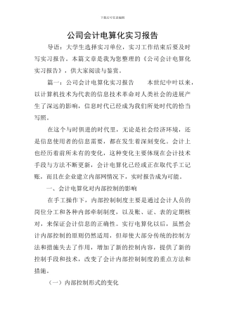 公司会计电算化实习报告