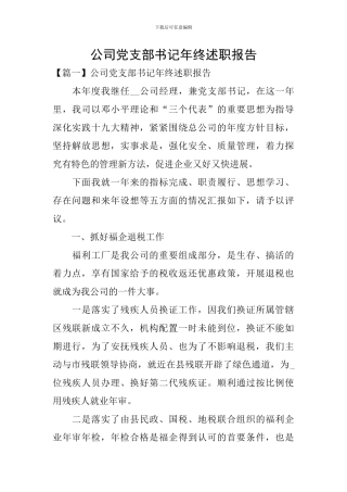 公司党支部书记年终述职报告