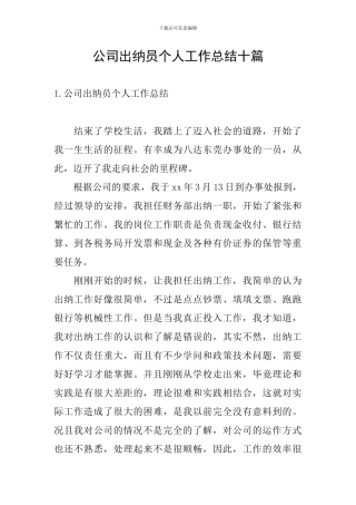 公司出纳员个人工作总结十篇