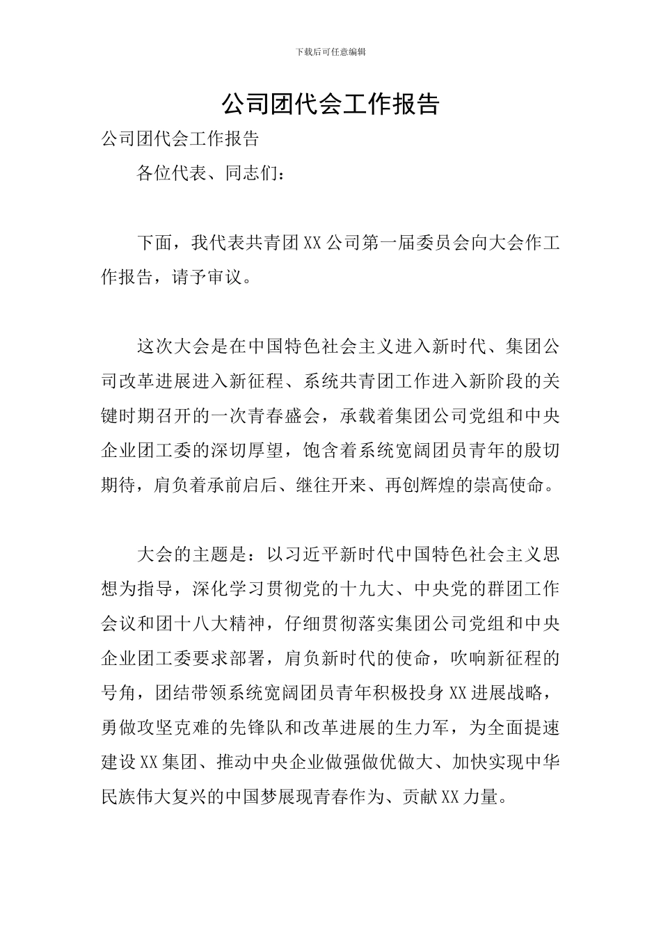公司团代会工作报告-0_第1页
