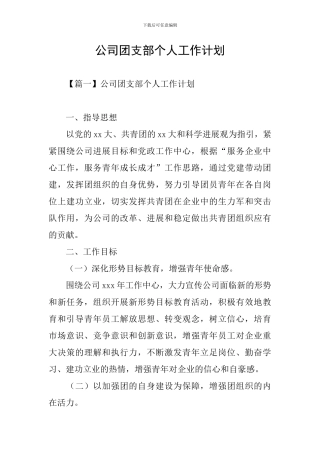公司团支部个人工作计划