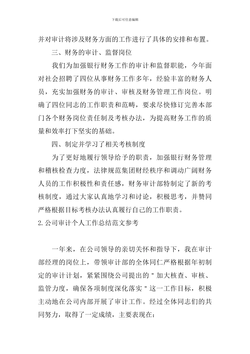 公司审计个人工作总结范文参考_第2页