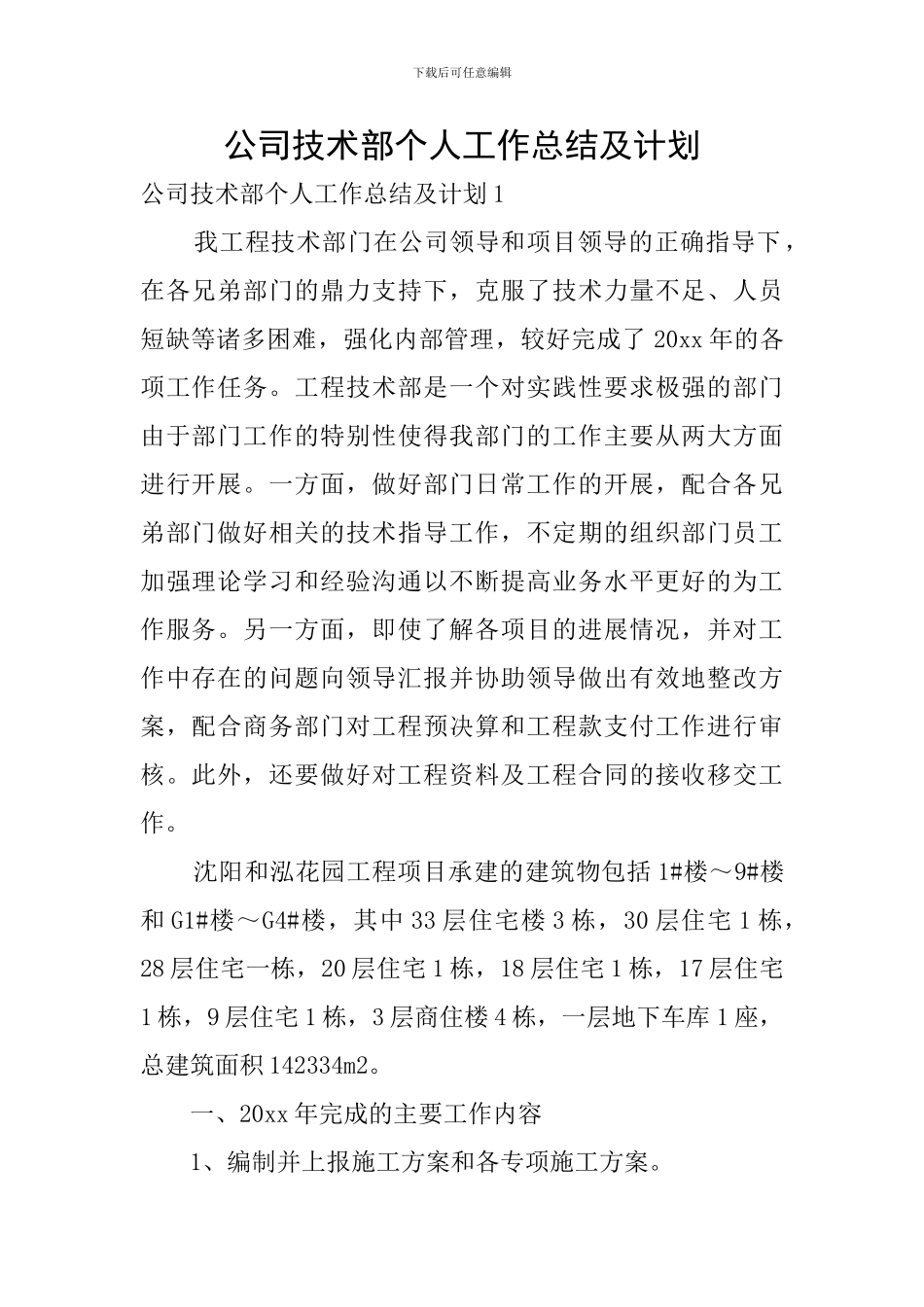 公司技术部个人工作总结及计划_第1页