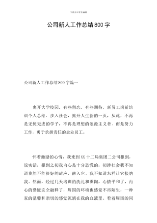 公司新人工作总结800字