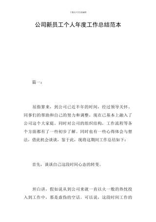 公司新员工个人年度工作总结范本