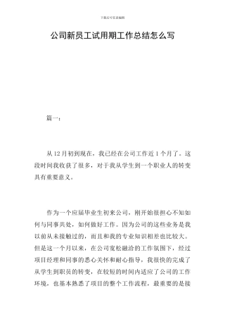 公司新员工试用期工作总结怎么写