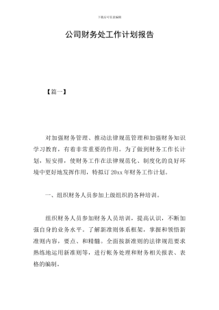 公司财务处工作计划报告