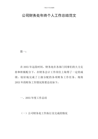 公司财务处年终个人工作总结范文