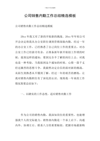 公司销售内勤工作总结精选模板