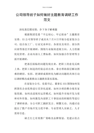 公司领导班子如何做好主题教育调研工作范文