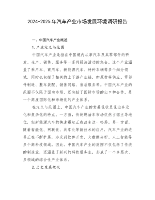 2024-2025年汽车产业市场发展环境调研报告