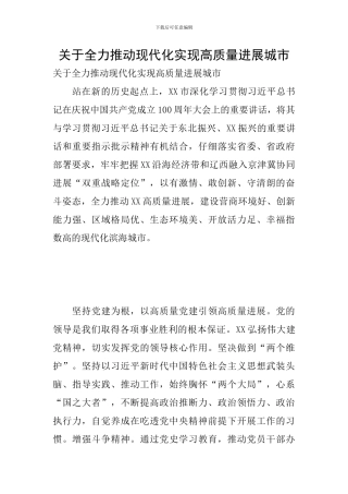 关于全力推动现代化实现高质量发展城市