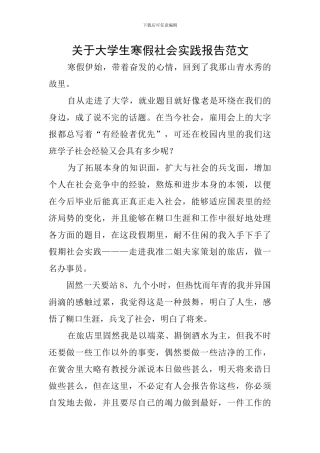 关于大学生寒假社会实践报告范文