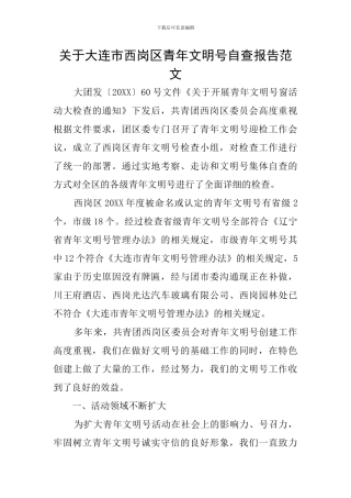 关于大连市西岗区青年文明号自查报告范文