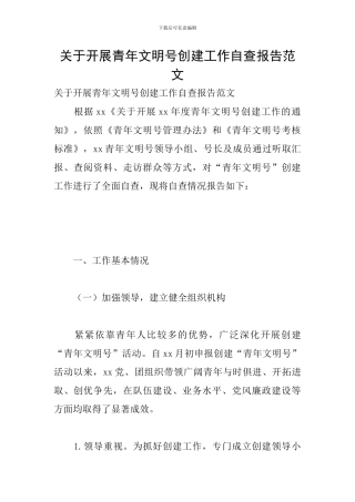关于开展青年文明号创建工作自查报告范文