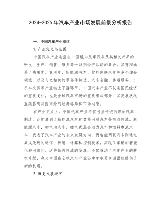 2024-2025年汽车产业市场发展前景分析报告
