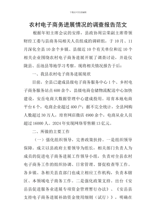 农村电子商务发展情况的调查报告范文
