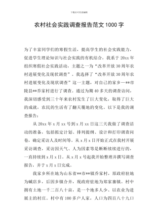 农村社会实践调查报告范文1000字