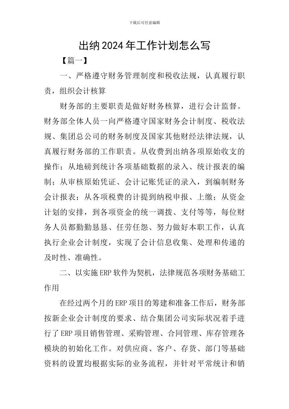 出纳2024年工作计划怎么写_第1页