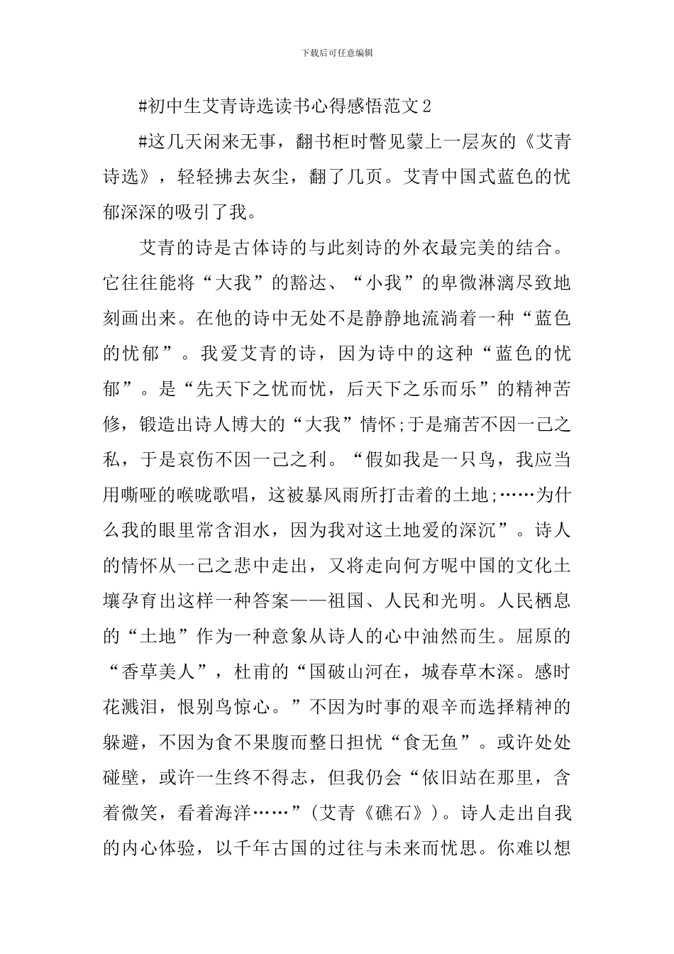 初中生艾青诗选读书心得感悟_第3页