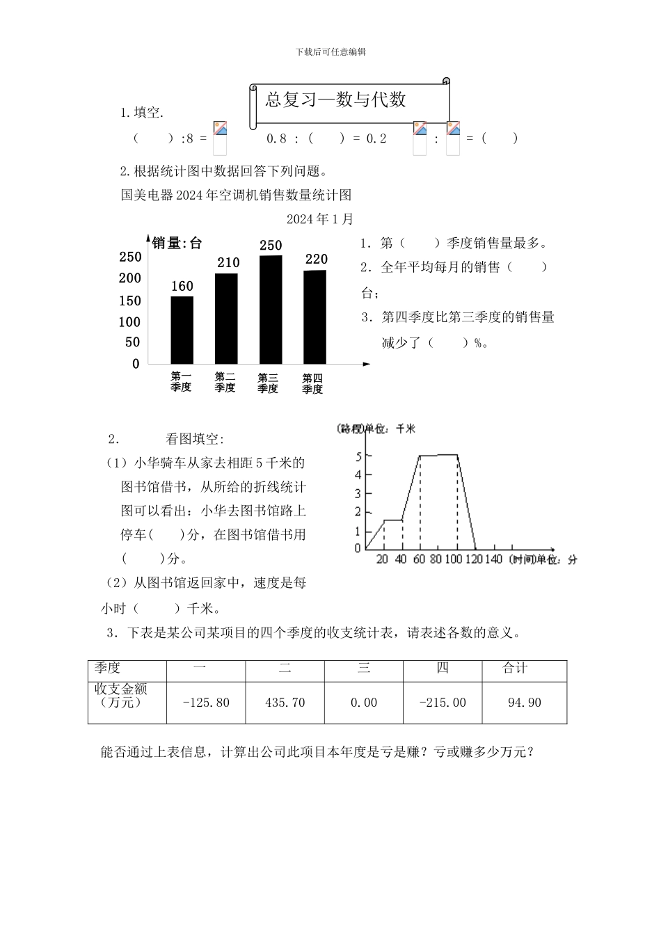 北师大六年级数学上册总复习-数与代数练习2_第1页