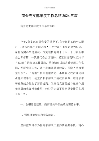 商会党支部年度工作总结2024三篇