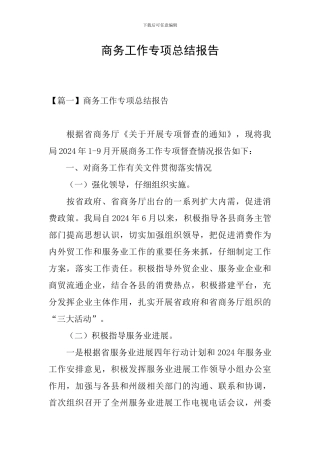 商务工作专项总结报告