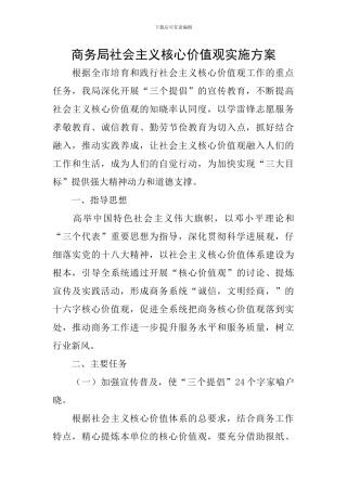 商务局社会主义核心价值观实施方案