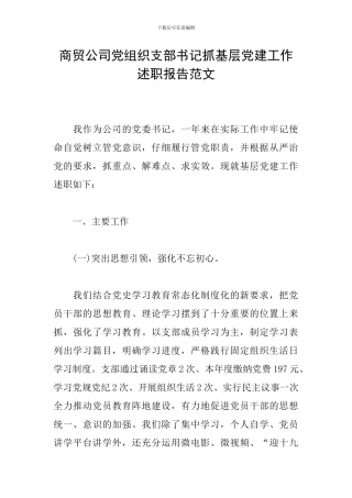 商贸公司党组织支部书记抓基层党建工作述职报告范文